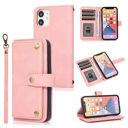 Spzhike Klaphoes voor iPhone 12, iPhone 12, hoes, leer, stootvaste portemonnee, compatibel met iPhone 12 (roze)