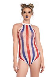 LEG AVENUE 81557 Striped Net Halter Bodysuit, Multicolor