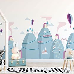 Ambiance Sticker Muurstickers voor kinderen, decoratie babykamer, enorme zelfklevende muursticker, prachtige heteluchtballonnen, H100 x B 150 cm
