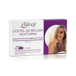 Elifexir Essenciall, Coquetel de beleza noturna, cápsulas de ácido hialurónico e vitamina C, ajuda à formação de colagénio e protege contra danos oxidantes, 30 cápsulas