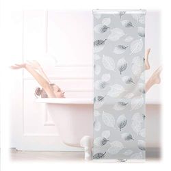 Relaxdays Cortina Enrollable Ducha Estampado de Hojas, Cortina Bañera 60x240cm, Sujeción Techo/Ventana, Blanco y Negro