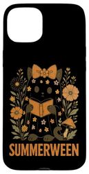 Summerween Cat Reading Floral Delight Case for iPhone 15 Plus
