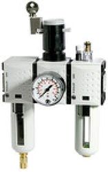 Onderhoudseenheid 3-delig. »FUTURA«, pc-houder, beschermmand en manometer, BG 1, G 1/4, regelbereik 0,5-16 bar, condensafvoer: VA