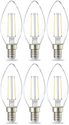 Amazon Basics Lâmpada de vela pequena LED E14, Edison, de 2,1 W (equivalente a 25 W), filamento transparente, não regulável, embalagem de 6, branca quente
