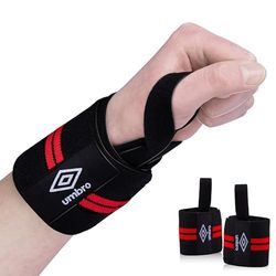Umbro Muñequeras, con Correa para el Pulgar, Fitness y Entrenamiento de Fuerza, 2 Piezas, Negro/Rojo