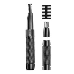 Manscaper Grooming Pen, Nose, Ear & Eyebrow Trimmer, Metalic Frame, Rinseable Heads, Snag Free, Men's Facial Hair Removal