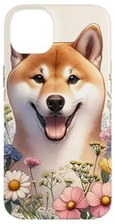 Shiba Inu Dog Summer Wildflowers Artwork Case for iPhone 14 Plus