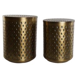 MESITA AUXILIAR SET 2 METAL 43X43X54 TAPA DORADO
