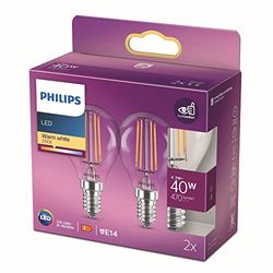 Philips LED Lampadina LED Sfera Filamento, equivalente a 40W, Attacco E14, Luce Bianca Calda, Non dimmerabile, 4.3 W, Warm White, 2 pack