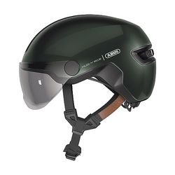 Casco da città ABUS HUD-Y ACE - casco da bici elegante con visiera e luce posteriore a LED magnetica, ricaricabile - per uomo e donna - Arancione, verde L