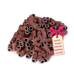 LALILL 100pcs Sanding Caps Grit 240 - Nail Care Tool for Manicure Pedicure - Brown Metal Caps for Natural Gel Acrylic Nails & Skin