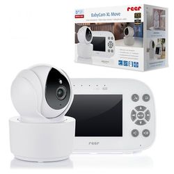 reer BabyCam XL Move Babyphone vidéo numérique avec Technologie FHS Anti-écoute Écran TFT 4,3" Portée 300 m Caméra pivotante et inclinable Vision Nocturne Fonction interphone Blanc