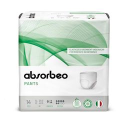 Absorbeo Pants Extra, calças absorventes elásticas para incontinência moderada, conforto absoluto, proteção total, sistema antiodor, totalmente respirável, unissexo, tamanho M, 14 peças