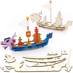 Baker Ross Kit de Bateaux motif Dragons en Bois Nouvel An Chinois - Lot de 3, Activités et Loisirs Créatifs pour les Enfants (FC222)