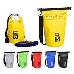 Relaxdays Saco estanque de 5 litros, mochila leve Ocean Pack de 5 litros, impermeável, Dry Bag para desportos, 38 x 20 x 0,5 cm, amarelo