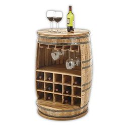 Stella Trading FIASKO - Bar en Forme de tonneau de vin Vintage - en Bois Massif de Mangue - Armoire de Bar élégante avec étagère, Porte-Verres et Compartiments à Bouteilles - 58 x 91 x 58 cm (l x H x