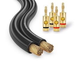 conecto CC50547 Câble audio pour haut-parleurs, Ø 2x2,50mm² (99,9% OFC 78x0,20mm brin), 25,0m, noir, Set avec 4 fiches bananes
