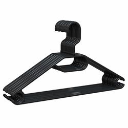 PORTENTUM Lot de 10 cintres en plastique 100% recyclé pour tous types de vêtements - Crochet pivotant à 360°- Gain de place - Porte-accessoires - pour robes et jupes - Noir - Made in Spain