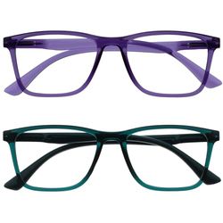 OPULIZE NYX Blue Light Blocking Reading Glasses - Anti-Glare Computer and Gaming Eyewear - 2 Pack - UV and Eyestrain Protection - Rectangular Frame - Purple Turquoise - Men Women - + 3.50