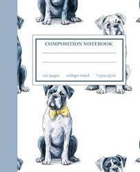A Composition Book: Cute Boxer Dogs Illustration | College Ruled For School Notes, Daily Thoughts, and Creative Scribbles | 110 Pages 7.5" X 9.25"