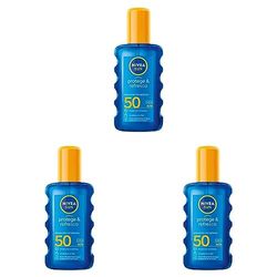 NIVEA SUN Protege & Refresca Spray Solar FP50 (1 x 200 ml), spray con protección UVA/UVB, protección solar alta invisible, refrescante y resistente al agua (Paquete de 3)