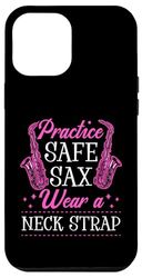 Carcasa para iPhone 14 Pro Max Practica un saxofón seguro con una correa para el cuello