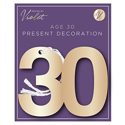 Design By Violet Age 30 Present Decoration - Perfect for Decorating Wrapping Paper, Gift Bags, Gift Boxes, Balloons or Flowers