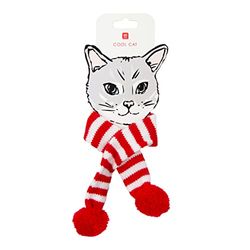 Talking Tables Witte en rode kerstsjaal voor katten met pompons kleding voor huisdieren, kerstcadeaus, maat S - M