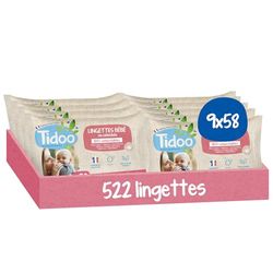 TIDOO- Lingette Bébé à l'Extrait de Calendula Bio et Aloe Vera - Lingettes Nettoyantes Sans Alcool Made in France - Soin Bébé Peaux Normales & Fragiles - 9x58 Lingettes Nettoyantes au Calendula