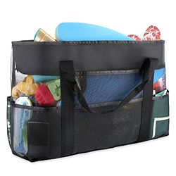 Houzzcare Grand Sac de Plage en Maille 70 x 37 x 18cm avec Fermeture éclair, Sac de Voyage Pliable Sac de Rangement Anti-sable pour Jouets, Serviette, Vêtements, Gym