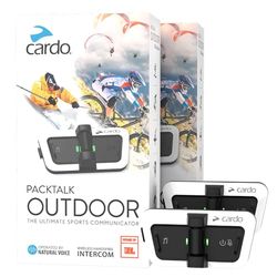 CARDO PACKTALK OUTDOOR Sistema di comunicazione per casco, ottimo per sci, snowboard e ciclismo (bianco, doppio)