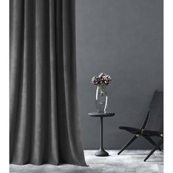 room99 Rideau en Velours avec œillets argentés Charmy 140 x 280 Largeur x Hauteur, Décoration de fenêtre, Rideau Thermique Isolant Anti Froid et Chaleur pour Salon Gris foncé, 1 pièce