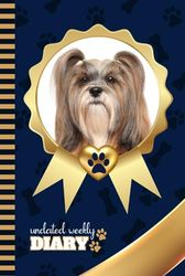 Undated Weekly Diary: Hardcover / 6x9 Personal Organizer / Scheduler With Checklist - To Do List - Note Section - Habit - Water Tracker / Organizing ... Apso Dog - Gold Navy Blue Paw Bone Art Print