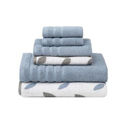 Amrapur Yarn Dyed Organic Vines Jacquard/Solid Ultra Soft 500GSM 100% Combed Cotton Towel Set 6 toalhas tingidas com fio-videiras azuis, algodão, simples, 40,6 x 25,4 x 12,7 cm, 6