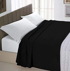 Italian Bed Linen Max Color Drap supérieur en Coleur Unie, 100 % Coton, Noir, Place et Demie