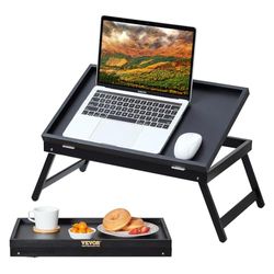 VEVOR Bed Tray Table with Foldable Legs, Bamboo Breakfast Tray for Sofa, Bed, Eating, Snacking, and Working, Adjustable Tabletop Slope Serving Laptop Desk Tray, Portable Food Snack Platter, 20"x12.2"