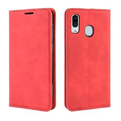 Carcasa de telefono Estuche de Cuero de succión magnética Comercial de Piel Retro con Monedero-Soporte-portabrocas for Galaxy A30 (Negro Retro) (Color : Chinese Red)
