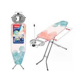 Vileda – Planche à repasser Perfect 2in1 Plus – Table à repasser avec prise de courant et repose-fer extra large – Hauteur réglable et bras extensible spécial draps, Vert, 175 x 45 x 9 cm