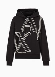 Armani Exchange Felpa con Cappuccio con Logo AX Outline Maglia di Tuta, Nero, S Donna