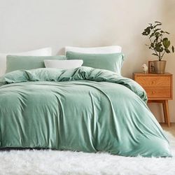 Lanqinglv Flannel Fleece Bed Linen 155 x 220 cm Green Light Green Plush Fluffy Winter Bed Linen Warm Cashmere Touch Flannelette Plain Duvet Cover with Zip and 1 Pillowcase 80 x 80 cm