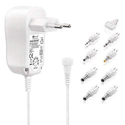 conecto CC50222 Fuente de alimentación de enchufe universal (interruptor rotativo 3V 12V) con 9 adaptadores incluido USB, máx. 1000mA, blanco