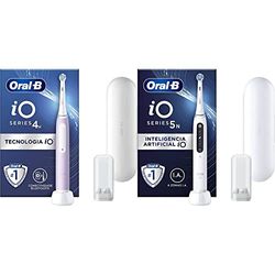 Oral-B iO4N Cepillo de Dientes Eléctrico con Mango Recargable, Inteligencia Artifcial iO, 1 Cabezal y Funda de Viaje - Lila & iO5N Cepillo de Dientes Eléctrico con Mango Recargable - Blanco, 1 Unidad