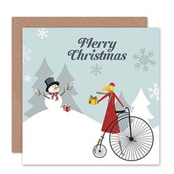 Wee Blue Coo MERRY CHRISTMAS CHRISTMAS SNOWMAN SHOOTING STAR BICYCLE GREETINGS CARD