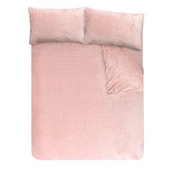 Sleepdown Waffle Fleece Thermal Warm Cosy Super Soft Duvet Cover Quilt Bedding Set with Pillow Cases - Double (200cm x 200cm) - Blush Pink