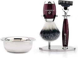 Set di rasatura da uomo con pennello da barba con setole sintetiche, rasoio triplica bordo rasoio, ciotola in acciaio inox e supporto per uomo rasatura bagnata JAG Shaving