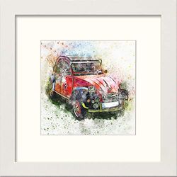 Lumartos, Ugly Bug Citroen Contemporary Home Decor Wall Art Watercolour Print, White Frame, 8 x 8 Inches