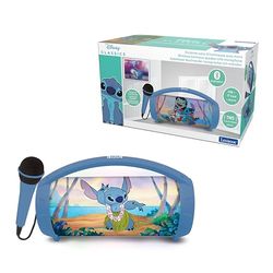 Lexibook, Disney Stitch, Enceinte haut-parleur sans fil lumineuse avec micro, Son stéréo, Fonction karaoké, Ports USB et carte SD, Batterie rechargeable, Poignée de transport, Bleu, BTP585DZ