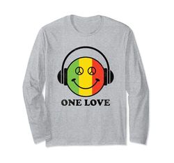 One Love Rasta Reggae Auriculares Peace Smile Face Rastafari Manga Larga