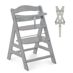 hauck Alpha Plus Cadeira evolutiva, madeira de faia certificada FSC®, cadeiras cadeiras cadeiras para bebé de 6 meses a 90 kg, cadeira bebé com arnês de 5 pontos e barra protetora - cinzento