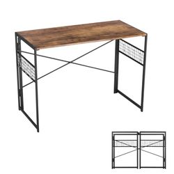 FurnitureR Folding Computer Table, Foldable Desk, Iron Mesh with 8 S-Hooks, MDF & Metal Frame, Portable Desk for Home Office, Writing Workstation for Living Room, Bedroom, Dormitory, 100 x 50 x 72 cm
